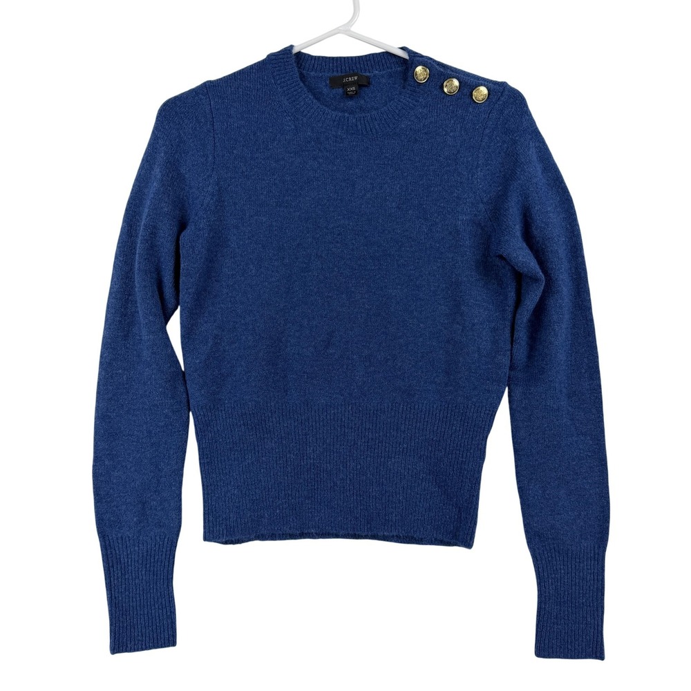 J Crew Sweater Womens XXS Blue Wool Alpaca Blend Button Shoulder Knit Pullover
